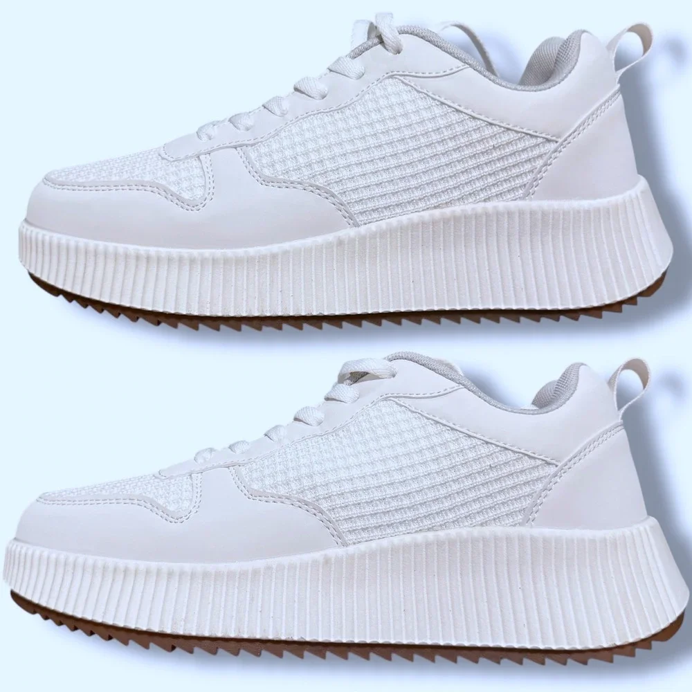 NIB Kyedoo Women Platform Walking Shoes White Mesh Sneaker Lace Up Sz 8